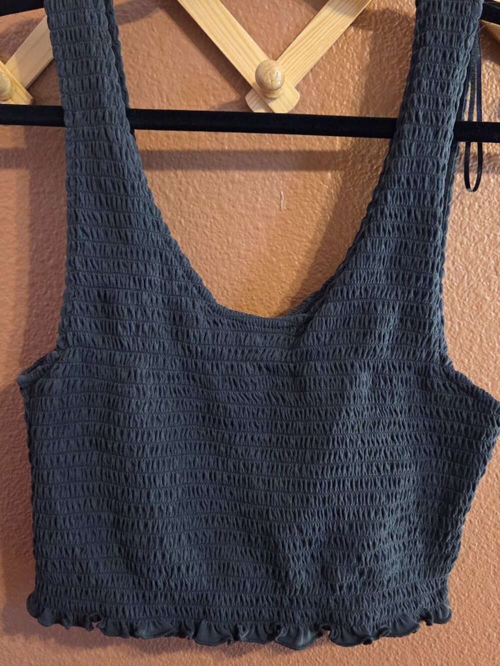 Love Tree Black Smocked Tank Ruffle Hem Sleeveless Mini Cottagecore